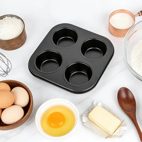 2 Pack 4-Cup 6/12/24/48 Cups Round Muffin Pan, Heavy-Duty Carbon Steel Nonstick Cupcake Baking Pan, 2.56” Standard Size Cups, Compact 7.28” Square Design, Oven & Dishwasher Safe - color: 4 Cups 2 Pack