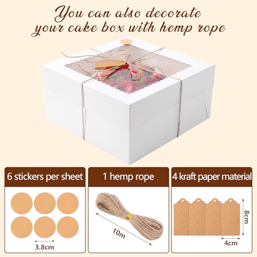 NEOACT 4 Pack Cake Boxes, White Cake Boxes with Window, 12x12x6 In - color: White-Cake Boxes, size: 12x12x6 inches