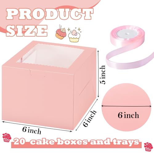 KPOSIYA 40pcs 6x6x5 In Cake Boxes with Cake Boards（20 Boxes & 20 Boards） - color: Pink, size: 6x6x5 inch