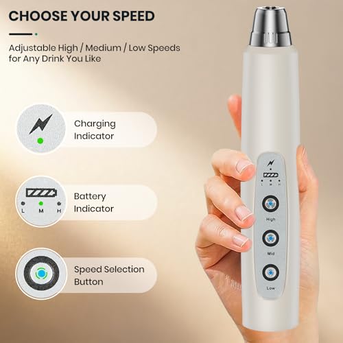 Colarlemo Milk Frother Handheld Rechargeable with Stand, Frother Wand Drink Mixer Electric Whisk for Coffee, Detachable With 3 Stainless Whisks, Hand Mixer for Lattes, Cappuccino, Matcha, Egg, Beige - color: Light Beige, style: with stand