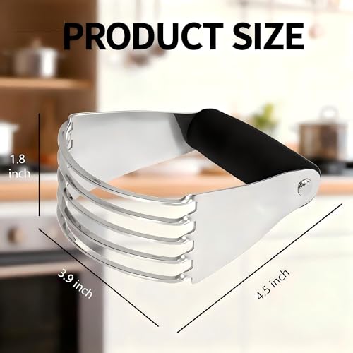 1 PCS Stainless Steel Professional Dough Blender, Pastry Cutter with Heavy Duty Stainless Steel Blades for Butter Biscuit Baking Kneading Dough, Black