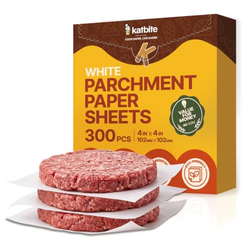 Katbite 300 Pcs Burger Patty Paper Squares, 4x4 Inch, Non-Stick - size: 4"x4"-300