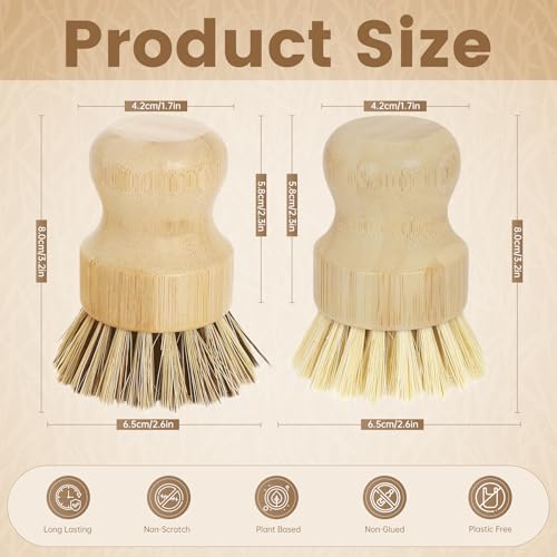 DEBETOOL Bamboo Dish Brush, 2-Pack