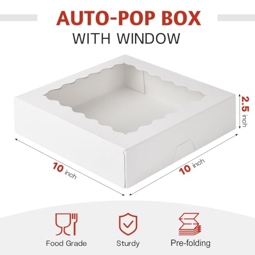 ZORRITA White Pie Boxes with Window, 20 Pack, 10" x 10" x 2.5" - size: 10"L x 10"W x 2.5"H