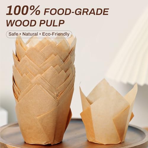200PCS Tulip Cupcake Liners, Parchment Muffin Liners, Natural - color: Natural, size: 200 Count
