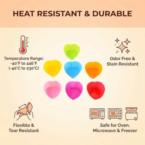 10Pcs Heart Multicolor Silicone Baking Cups, Reusable Muffin Liners - color: 10PCS- Heart Cups