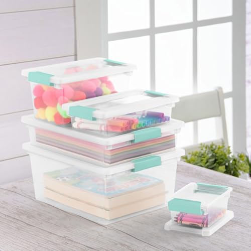 Sterilite Small Clip Box, Stackable Small Storage Bin with Latching Lid, Plastic Container to Organize Office, Crafts, Clear Base and Lid, (Pack of 6) - size: Small, style: 6 Pack