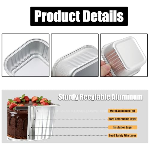 50 Pack 5oz Mini Square Cake Pans with Lids, Silver - color: Silver, size: Square