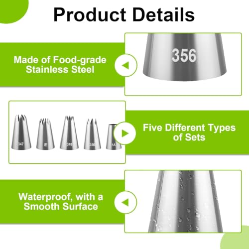 6 Pcs Large Piping Tips Set, Frosting Piping Kit with Coupler - color: 1A/1E/347/348/356