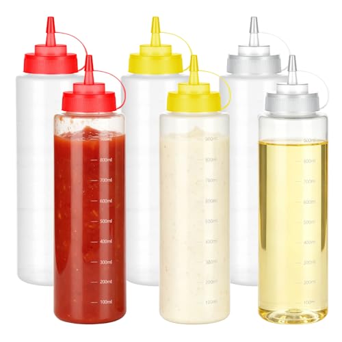 6 Pack 32 oz Condiment Squeeze Bottles, Wide Mouth & Leak Proof - size: 32 Ounces (Pack of 6)