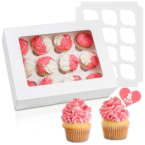 ZORRITA 12 Count Cupcake Boxes, 8 Pack, White