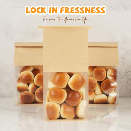 50 Pcs Bakery Bags with Window, 5.1"x3.9"x11" Cookie Packaging with Seal - size: Medium