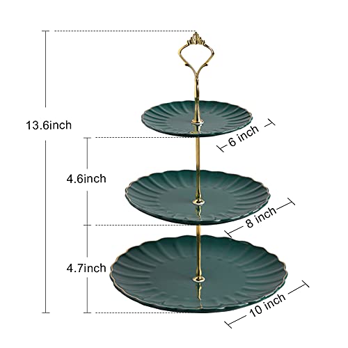 Sweejar 3 Tier Ceramic Cake Stand Wedding, Dessert Cupcake Stand for Tea Party Serving Platter (Jade) - color: Jade