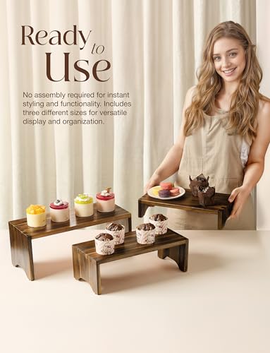 Tidita Wooden 3 Tier Cupcake Stand with Non-Slip Pads (Walnut Color) - color: Walnut