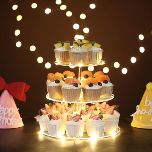 3 Tier Cupcake Stand Cupcake Holder with LED, Acrylic Round Cupcake Tower - size: 3 Tire round