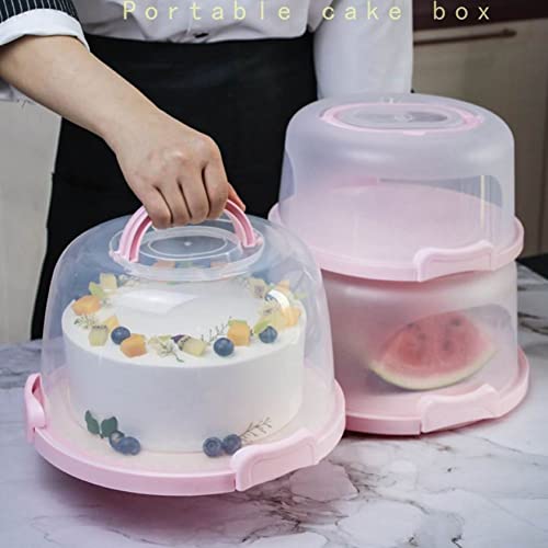 Cake Carrier Round Cake Stand Plus Height Cake Container with Cupcakes Pad, Handle, Lid Reusable Package Box for Transporting Desserts,Pie,Toast,Fruit - color: 10 inch Pink