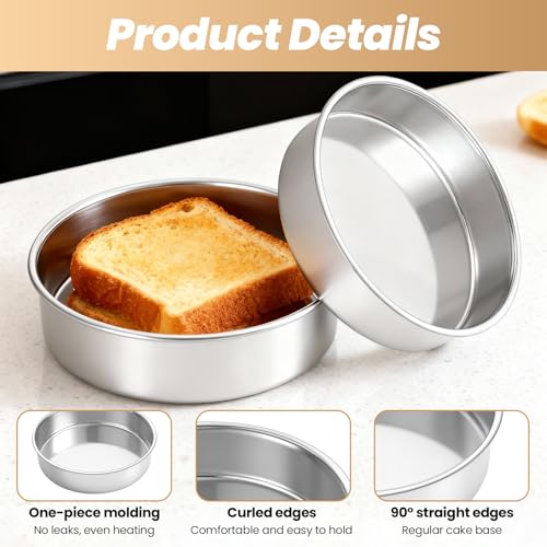 3 Pcs Round Cake Pans, 8 Inch, Stainless Steel