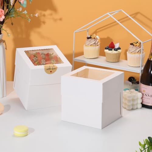 COTOPHER 5Pcs 6x6x6 In Mini Cake Boxes, Square Bakery Boxes with Window - color: White, size: 6x6x6inch