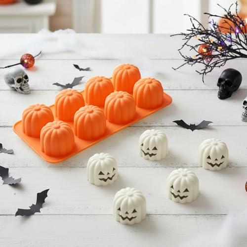 Halloween Pumpkin Silicone Mold for Chocolate,8 Cavities Chocolate Molds,Funny 3D Halloween Chocolate Candy Molds for Soap Pudding Jelly Cakes Making - color: Style3