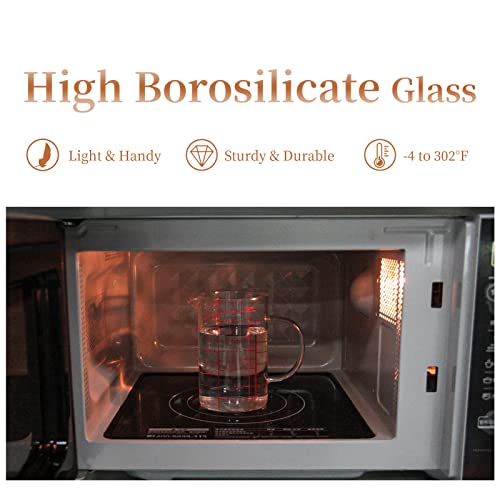 Newness Glass Measuring Cup, Double-Sided Scale, 500 ML (16 Oz, 2 Cup) - color: Red Measuring Scale, size: 500 ML (2 Cup)