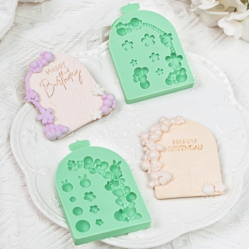 KALAIEN 2 PCS Pearl Bubbles Ball Fondant Molds, Pearl Borders Silicone Mold - color: Rabbit+Flower
