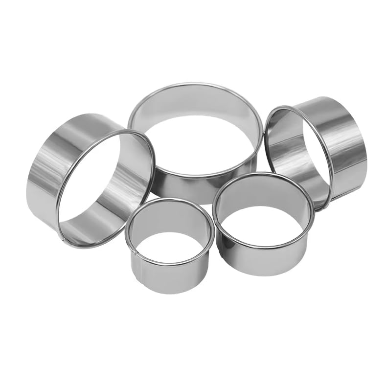 5 PCS Round Cookie Cutter Set，Stainless Steel Circle Cutters Donut Cutter for Baking, Biscuits, Cakes, Sandwiches