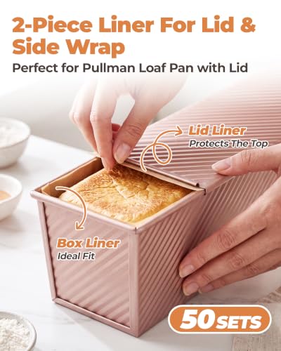 Bake Choice Loaf Pan Liners for 2.2 LB Pullman Loaf Pan with Lid, 50 Sets - size: 2.2 LB