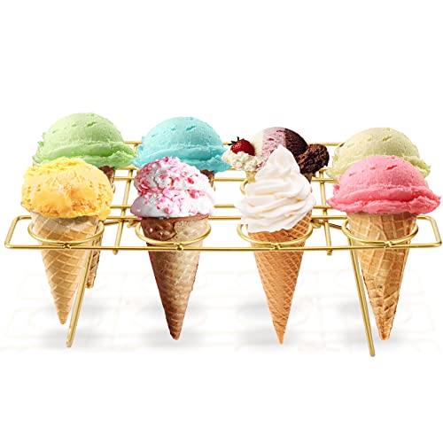 2 Pack Ice Cream Cone Holders Rack with 12 Holes Cake Cone Stand, Gold - color: Gold