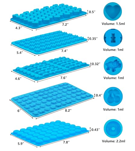 WARM TIME 5-Pack Mini Silicone Gummy Candy Molds, with 2 Droppers