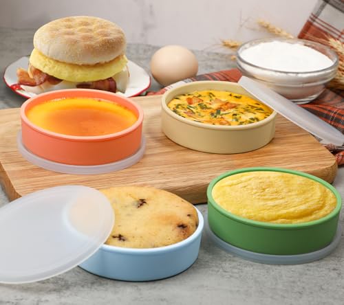 Webake 4 Inch Silicone Air Fryer Egg Molds with Lids, 4 oz Creme Brulee Dishes Shallow Ramekins, Food Storage, Microwave Egg Poacher, Set of 4 - size: 4 Inch