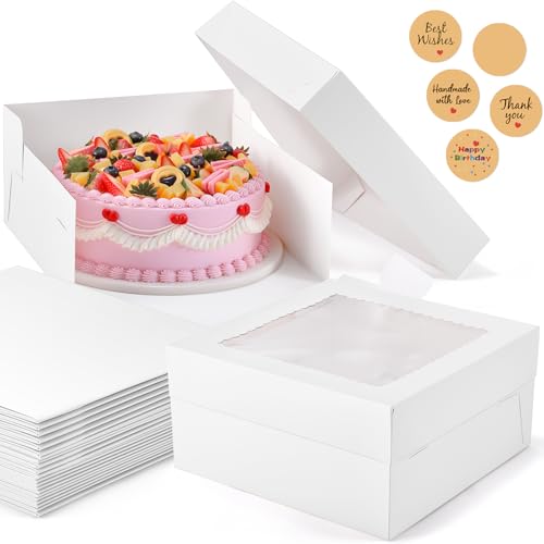 12Pcs Cake Boxes, 12x12x6 Inches White Bakery Boxes with Window - color: White, size: 12x12x6inch