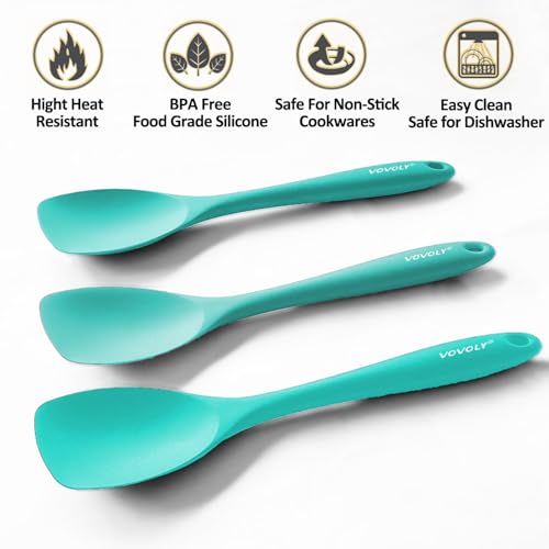 Vovoly Silicone Spatula Spoon Set, 11 IN, Teal, Spoonulas Heat Resistant - color: Teal