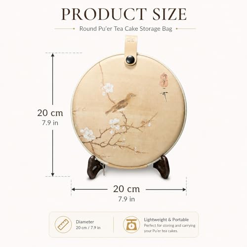 LUOZZY Pu'er Tea Cake Storage Bag Round Tea Cake Packing Bag with Plum Blossom Pattern Teacakes Organizer with Portable Loop for Home Office Decoration