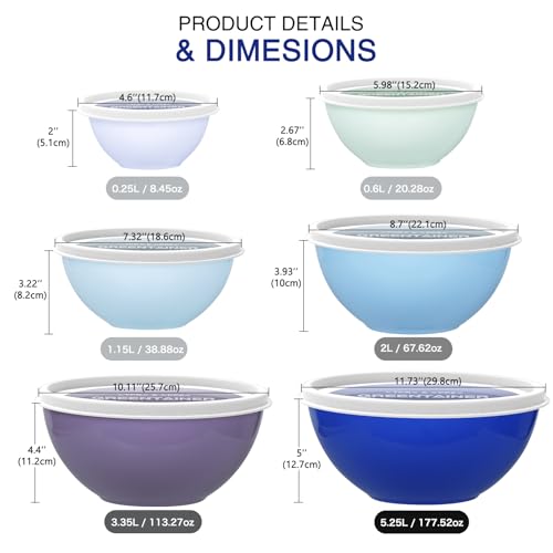 Greentainer Plastic Mixing Bowls with Lids Set for Kitchen, 6 Set Nesting Bowls for Mixing, Baking, Prepping, Cooking and Serving Food, Mixing Bowls Dishwasher, Microwave Safe - color: Dark Blue