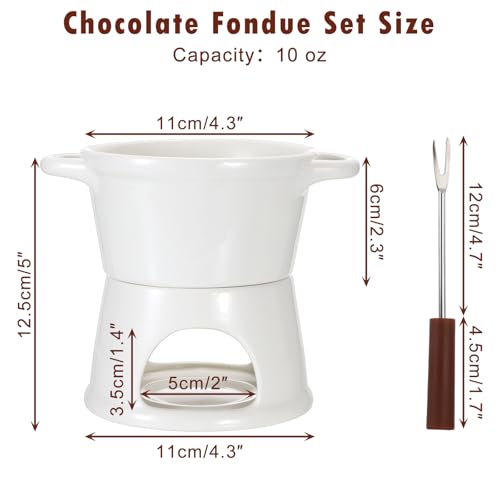 BSTKEY 300ML Ceramic Butter Warmer Set with 2 Forks, White Fondue Pot Melting Pot Set, Melt Hot Pot Bowl Set for Cheese Chocolate Butter Caramel - color: White