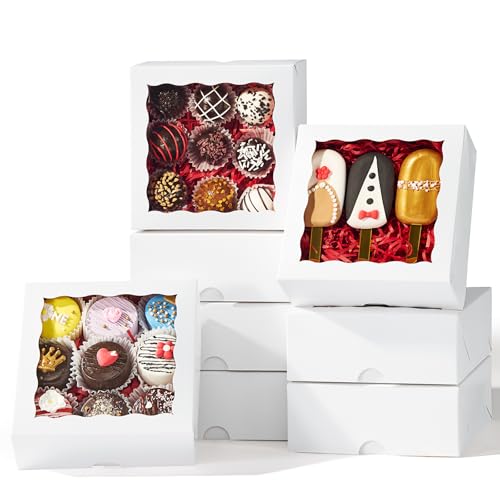 20 Pcs 6x6x2.5In Chocolate Strawberries Boxes Bakery Boxes with Full Window - size: 6"X6X2.5"