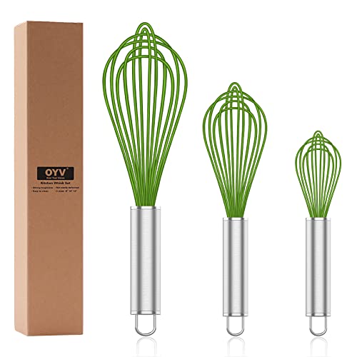 OYV Green Silicone Whisk Set of 3, 8/10/12 Inch, Non-Scratch - color: Premium(Green Pack)