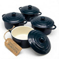 Kook Mini Cocotte, Lids, Handles, Dutch Oven, Set of 4, 12 oz, Navy - color: Navy