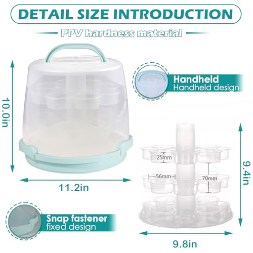 Cake Carrier Round Cake Stand Plus Height Cake Container with Cupcakes Pad, Handle, Lid Reusable Package Box for Transporting Desserts,Pie,Toast,Fruit (10" Blue) - color: 10" Blue