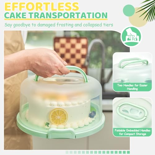 Cake Carrier with Lid and Handle, Ohuhu BPA-Free Cake Containers Cake Holder for 10 inch Cake with 2 Handle Cupcake Carrier - Plastic Cover Two Sided Base for Transport Pie Nut Fruit Mothers Day Gifts - color: Green