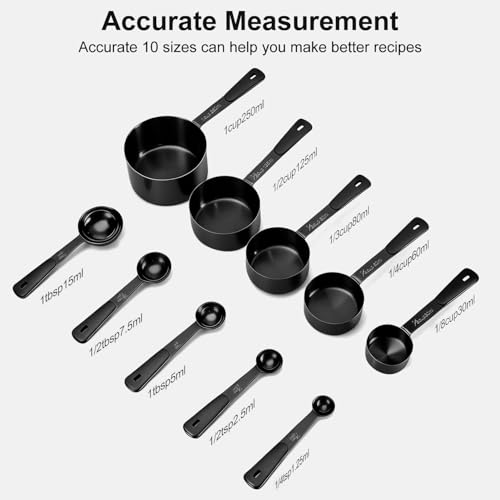 Bopei 10-Pcs Stainless Steel Measuring Cups & Spoons Set, Matte Black - color: All Black