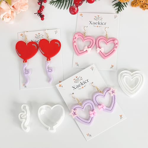 Xaekicr Heart Balloon Polymer Clay Cutters Set – 3Pcs Clay Earring Cutters for DIY Jewelry, Love Shape Clay Tools and Polymer Clay Molds - color: V color