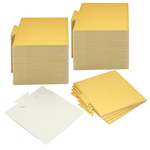 MNKNENG 200 Count Mini Cake Boards Square Gold Mousse Cake Base Square Cakes Boards 3.5 Inch Golden Cakes Board for Mousse Cupcake Dessert Displaying