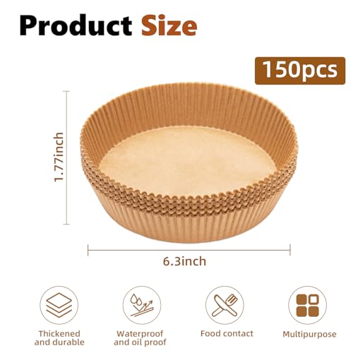150Pcs Air Fryer Liners, 8 Inch Square Unbleached Parchment Paper - Food Grade, Non-Stick & Oil Proof for 5-8 QT Air Fryer, Oven, Microwave, Baking