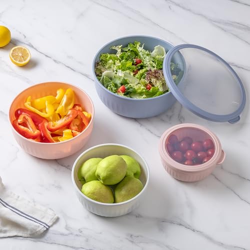 COOK WITH COLOR Prep Bowls with Lids- Wide and Deep Nesting Plastic Small Mixing Bowl Set with Lids, 12 Piece Set - Wide Bowls, Blue/Pink - color: Blue/Pink, size: 12 Piece Set - Wide Bowls