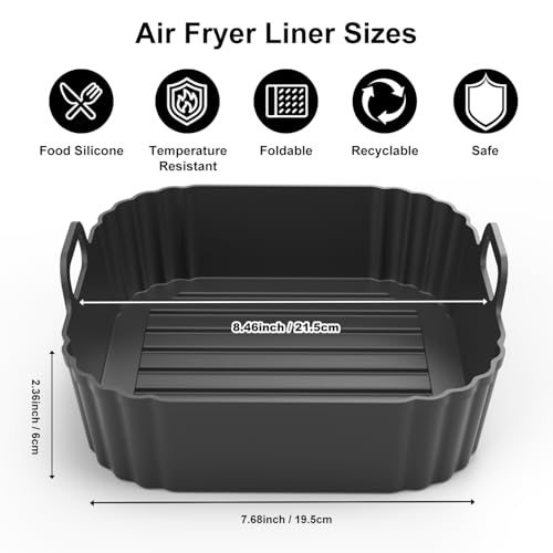 Square Silicone Air Fryer Liners 2 Pack 5-6.5QT for Ninja AF141/181 - color: Black, size: 5-6.5QT