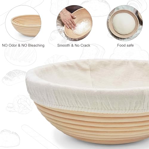 Banneton Bread Proofing Basket set of 2, 9 Inch Round Sourdough Proofing Baskets with Liner,Dough Proofing Bowls,Made of Natural rattan,for Sourdough Bread Baking Supplies - size: 2 set 9 inch Round