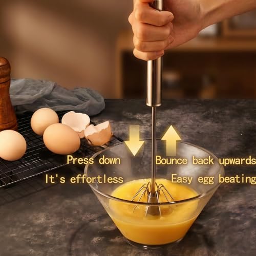 3Pcs Egg Whisk Hand Push Rotary Whisks,Semi Automatic Mixer Stirrer for Making Cream Hand Push Whisk,Beating,Whisking,Stirring,Versatile Milk Frother- Spatula for Baking Mixing