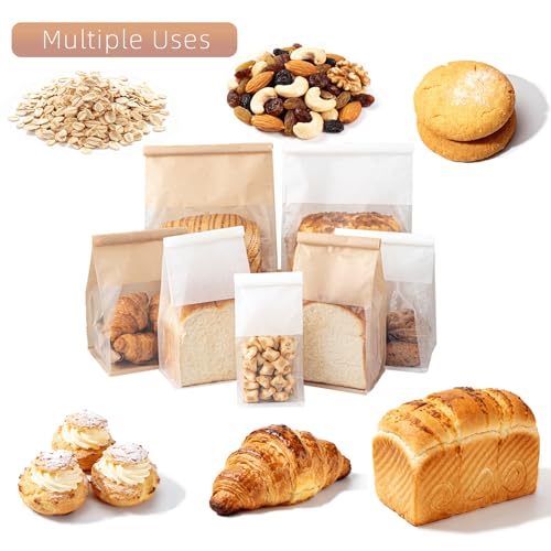 50Pcs Small Paper Bakery Bags with Tin Tie Tab Lock 11" x 5.1" x 3.9" - color: White, size: Small