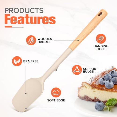 Large Silicone Rubber Spatula Scrapers 14" with Long Wood Handle, 2 Pack - color: Khaki